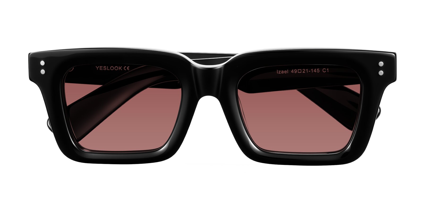 Folded Front of Izael in Black with Garnet Tinted Lenses