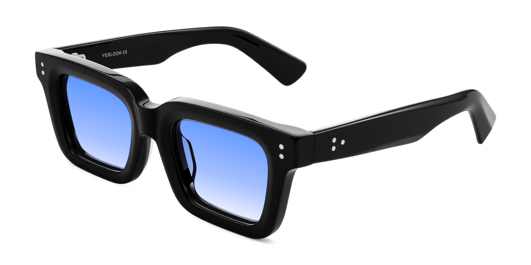 Angle of Izael in Black with Blue Gradient Lenses