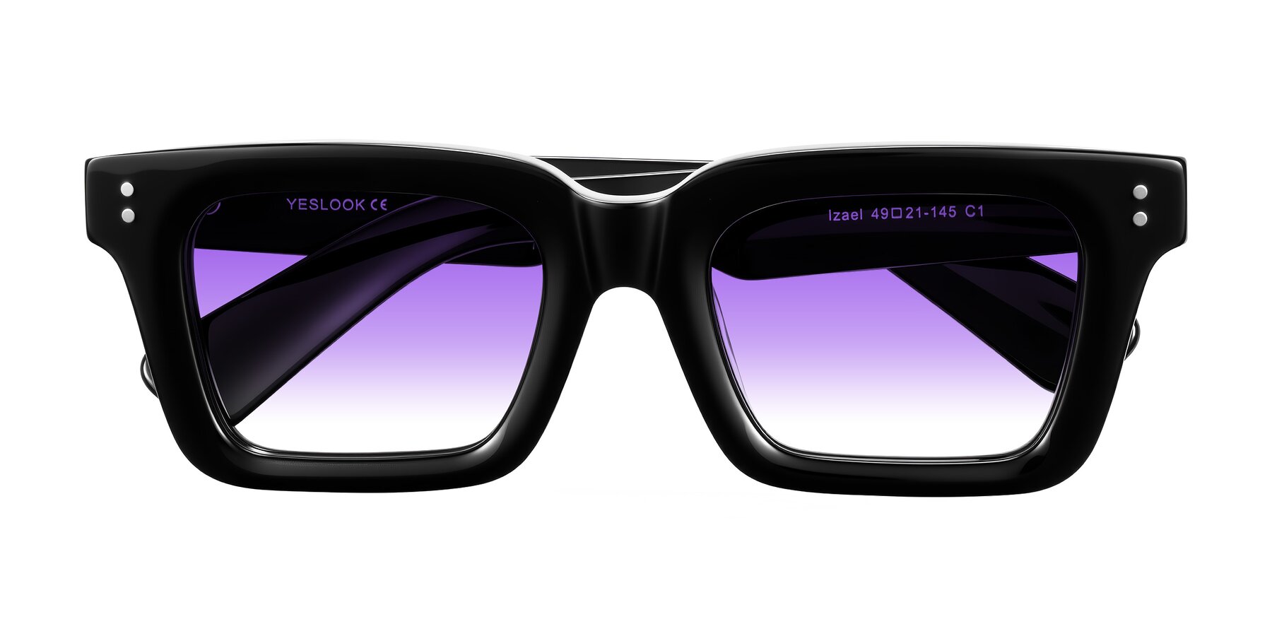 Folded Front of Izael in Black with Purple Gradient Lenses