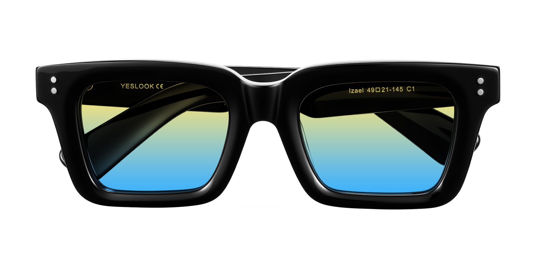 Folded Front of Izael in Black with Yellow / Blue Gradient Lenses