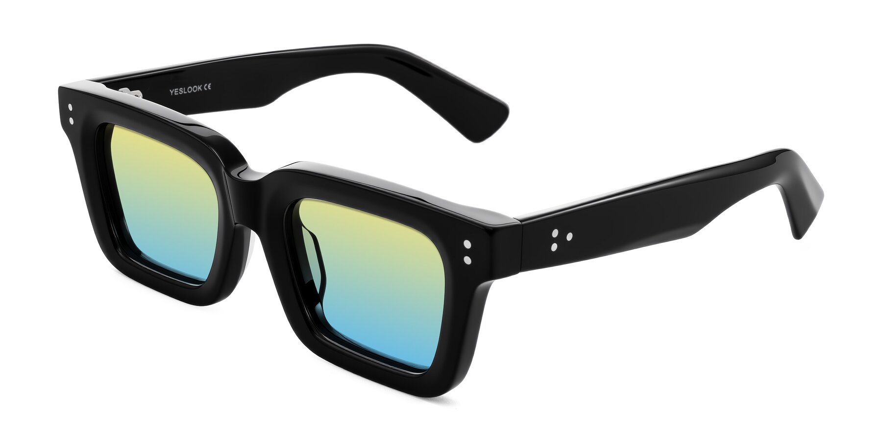 Angle of Izael in Black with Yellow / Blue Gradient Lenses