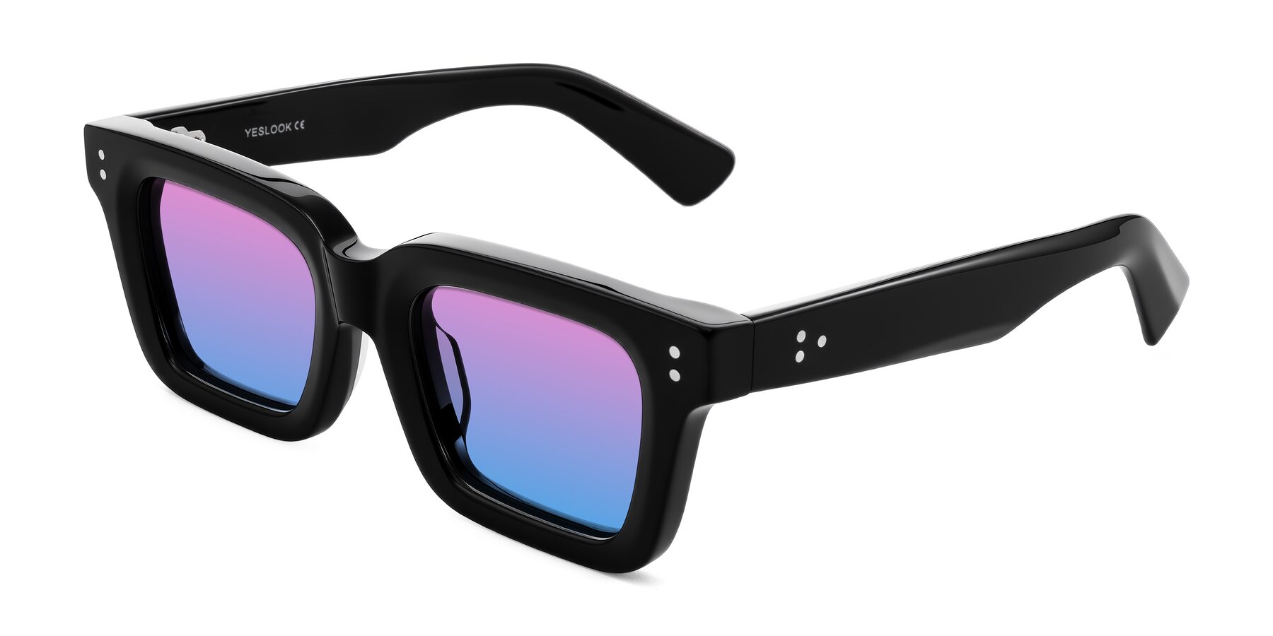 Angle of Izael in Black with Pink / Blue Gradient Lenses