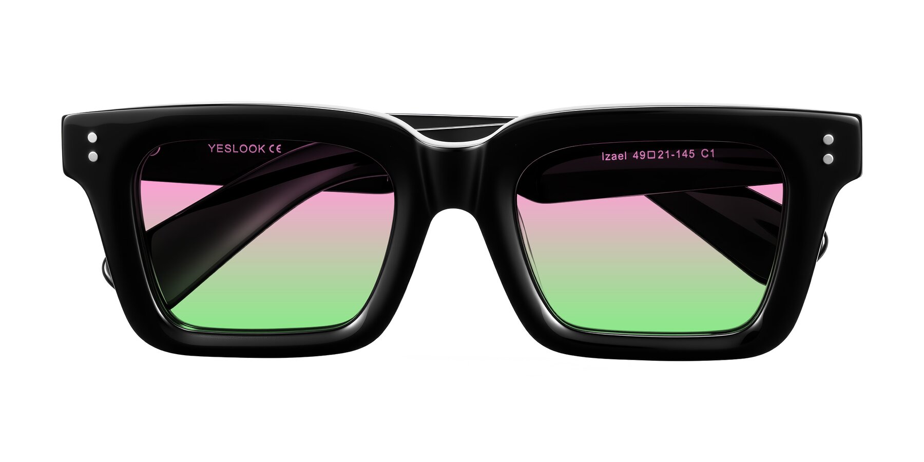 Folded Front of Izael in Black with Pink / Green Gradient Lenses