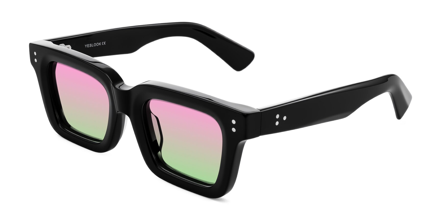 Angle of Izael in Black with Pink / Green Gradient Lenses