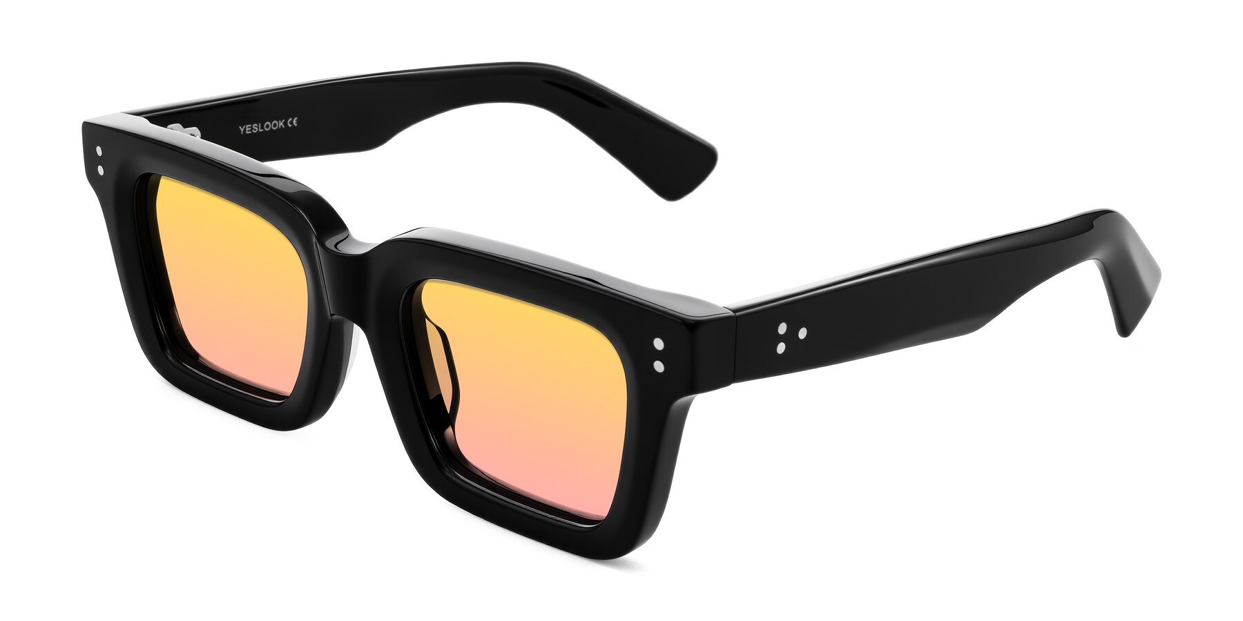 Angle of Izael in Black with Yellow / Pink Gradient Lenses