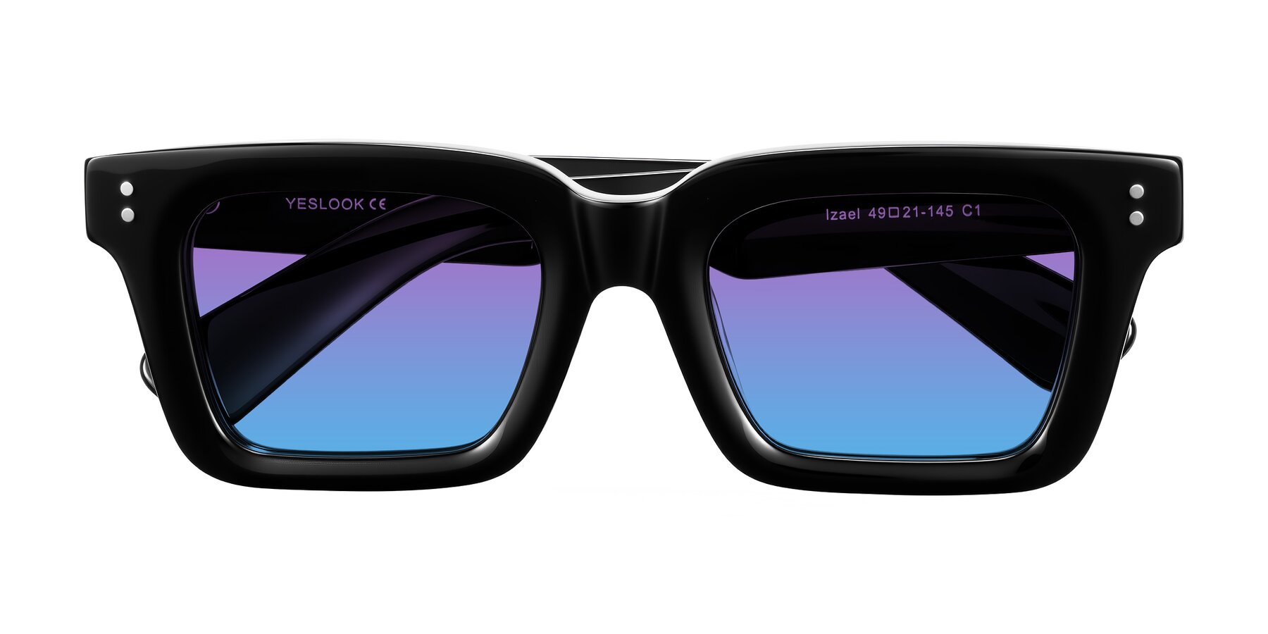 Folded Front of Izael in Black with Purple / Blue Gradient Lenses