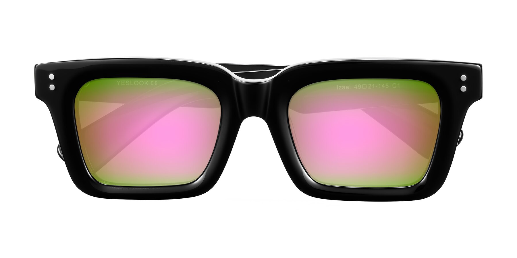 Folded Front of Izael in Black with Pink Mirrored Lenses
