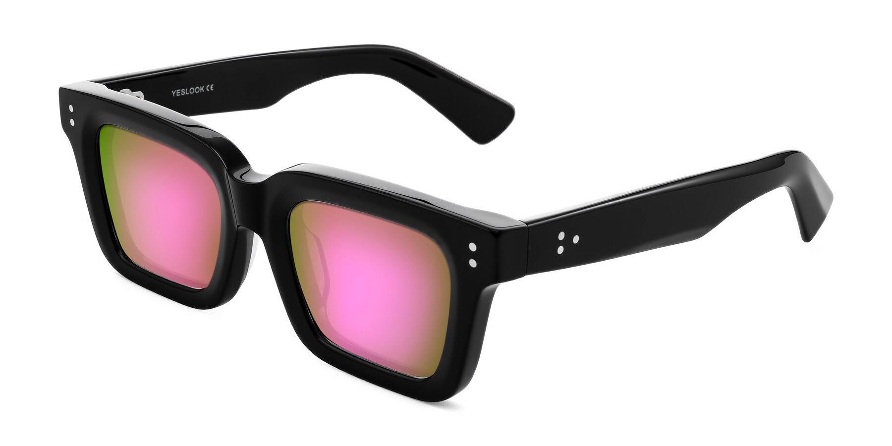 Angle of Izael in Black with Pink Mirrored Lenses