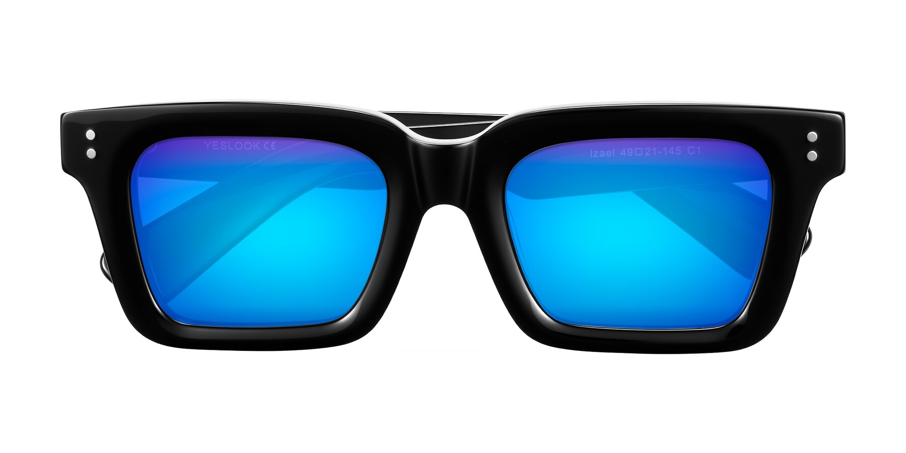 Folded Front of Izael in Black with Blue Mirrored Lenses