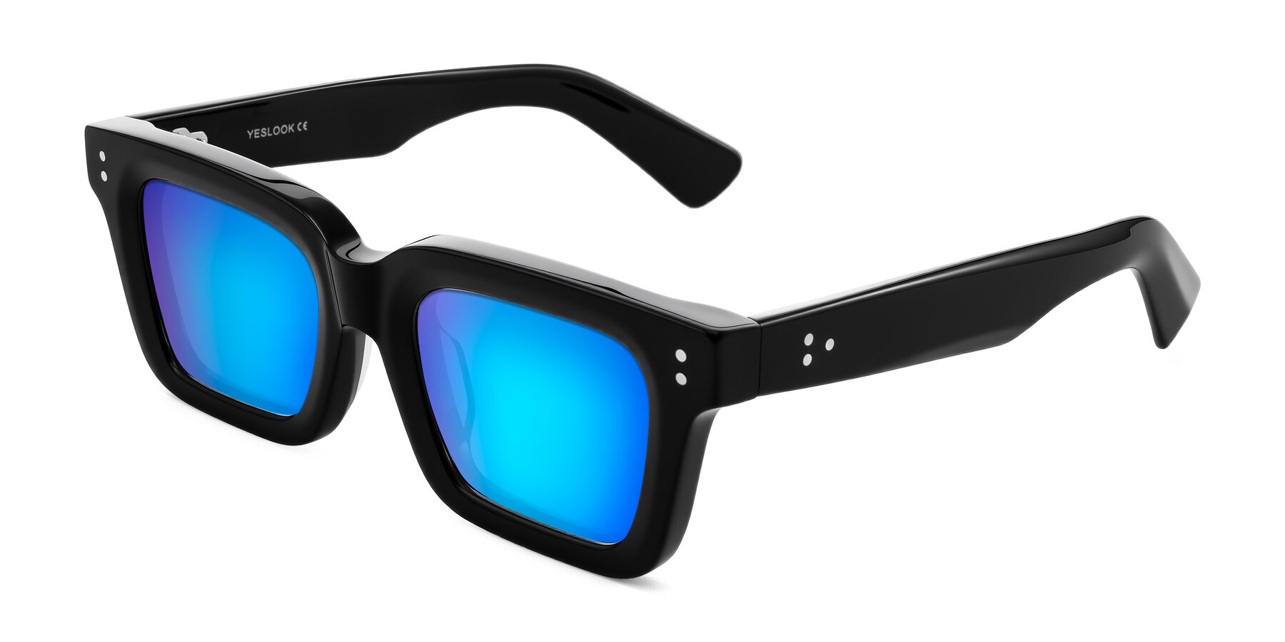 Angle of Izael in Black with Blue Mirrored Lenses