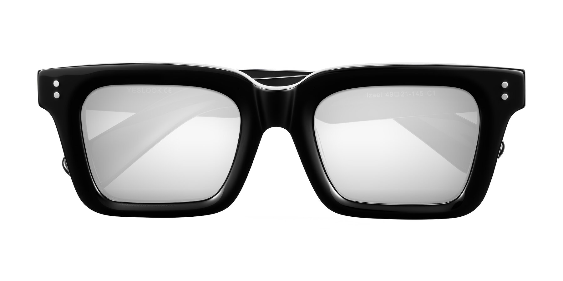 Folded Front of Izael in Black with Silver Mirrored Lenses