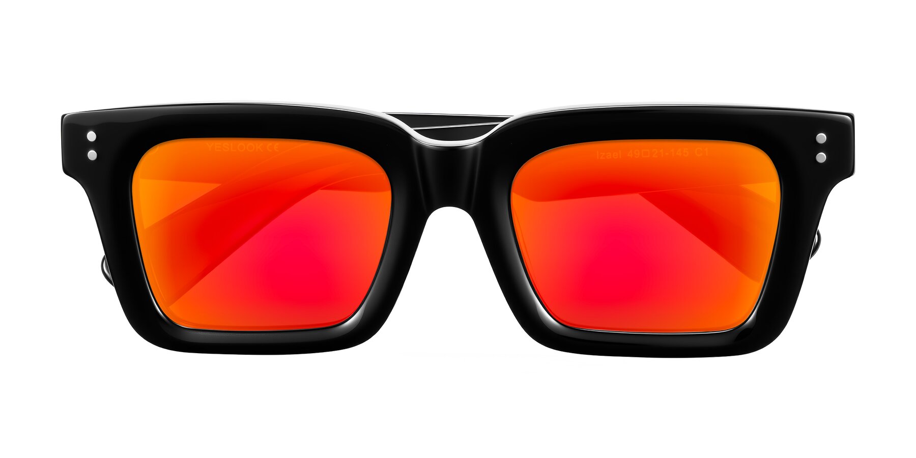 Folded Front of Izael in Black with Red Gold Mirrored Lenses