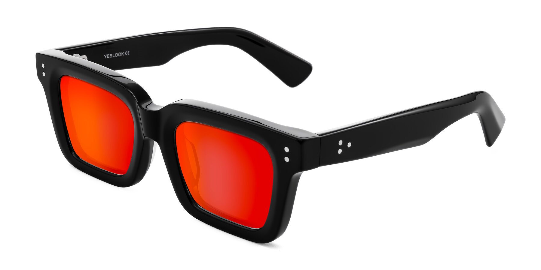 Angle of Izael in Black with Red Gold Mirrored Lenses