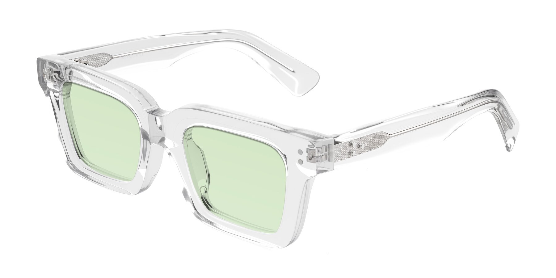 Angle of Izael in Clear with Light Green Tinted Lenses