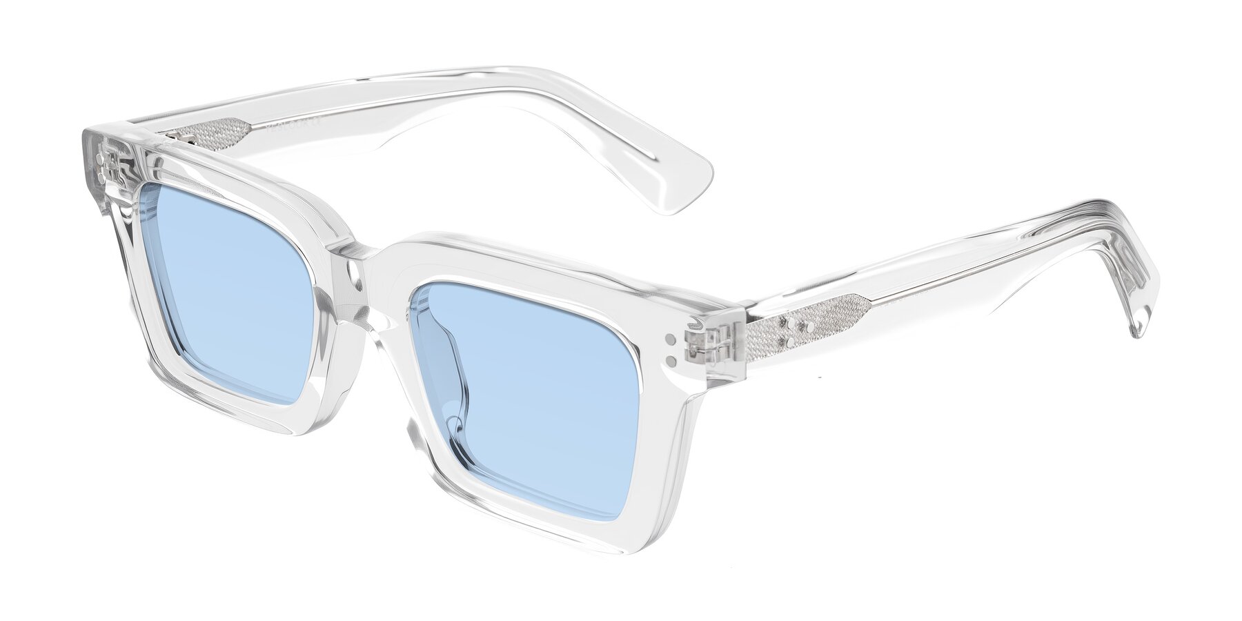 Angle of Izael in Clear with Light Blue Tinted Lenses
