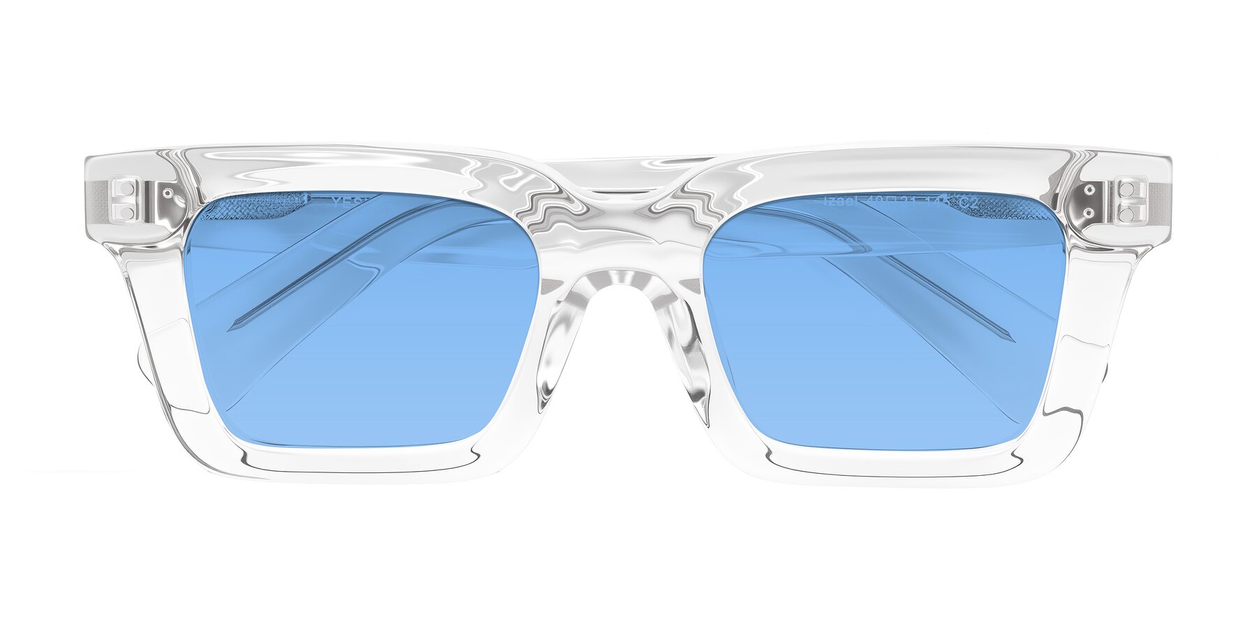 Folded Front of Izael in Clear with Medium Blue Tinted Lenses