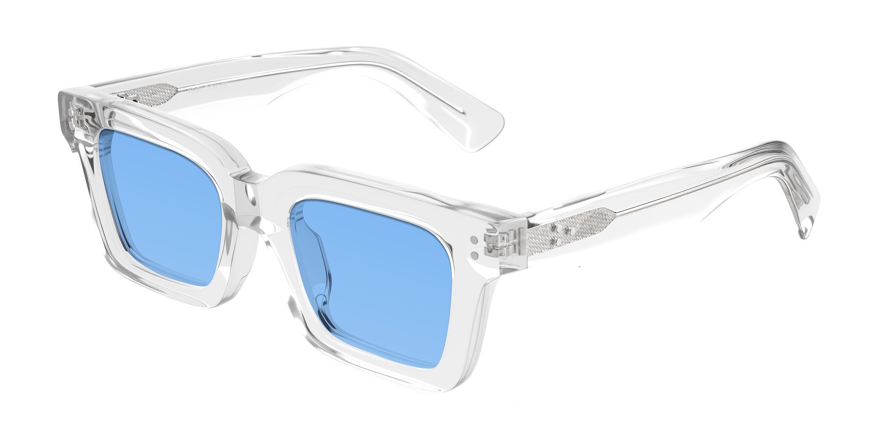 Angle of Izael in Clear with Medium Blue Tinted Lenses