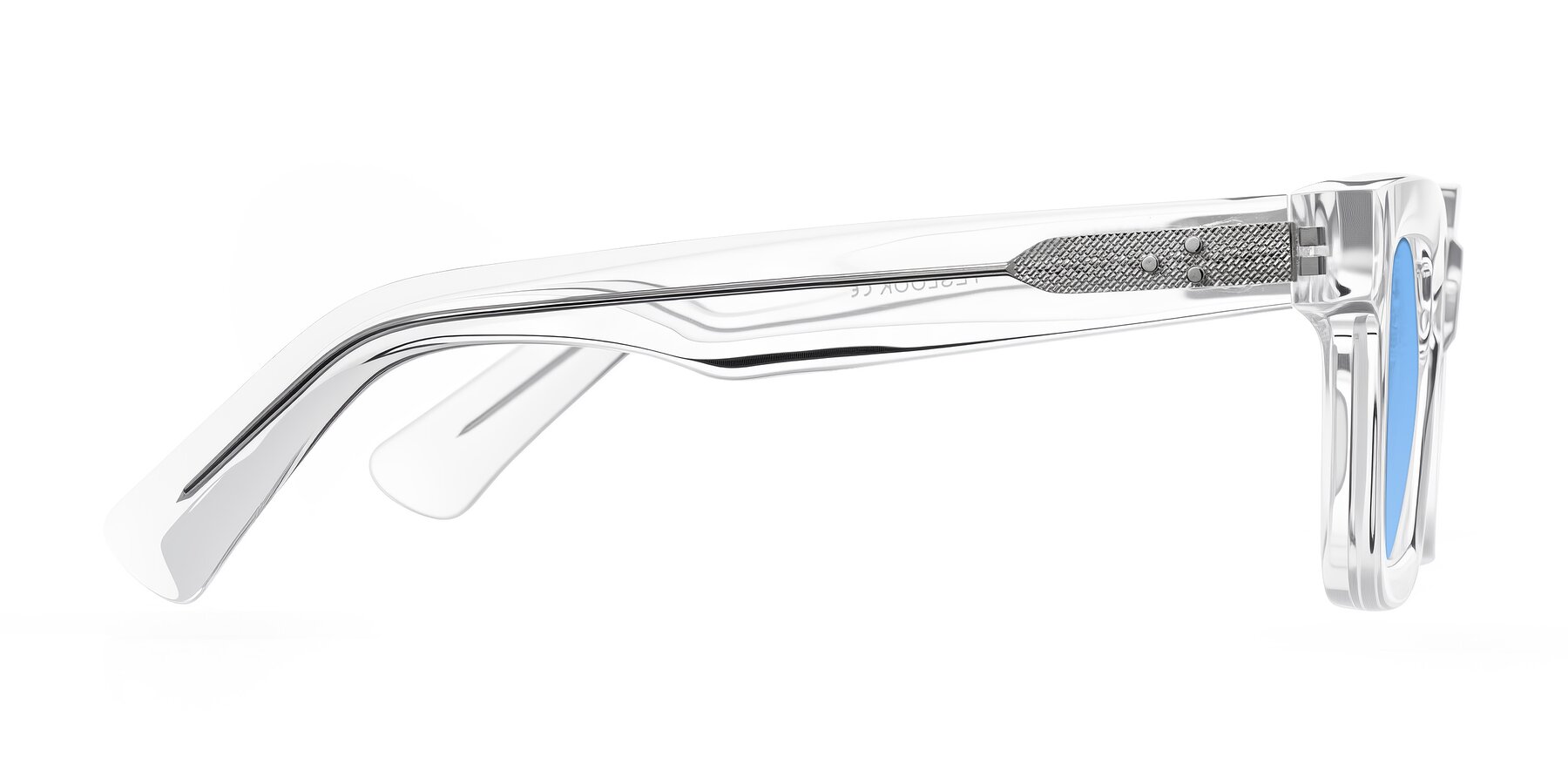 Side of Izael in Clear with Medium Blue Tinted Lenses