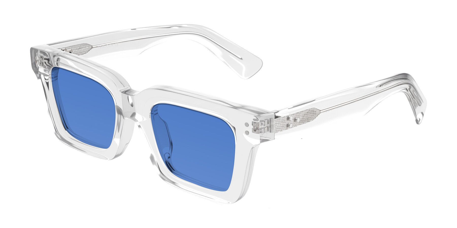 Angle of Izael in Clear with Blue Tinted Lenses