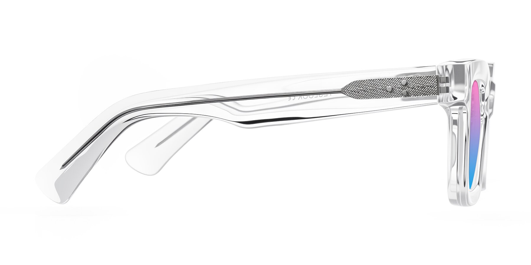 Side of Izael in Clear with Pink / Blue Gradient Lenses