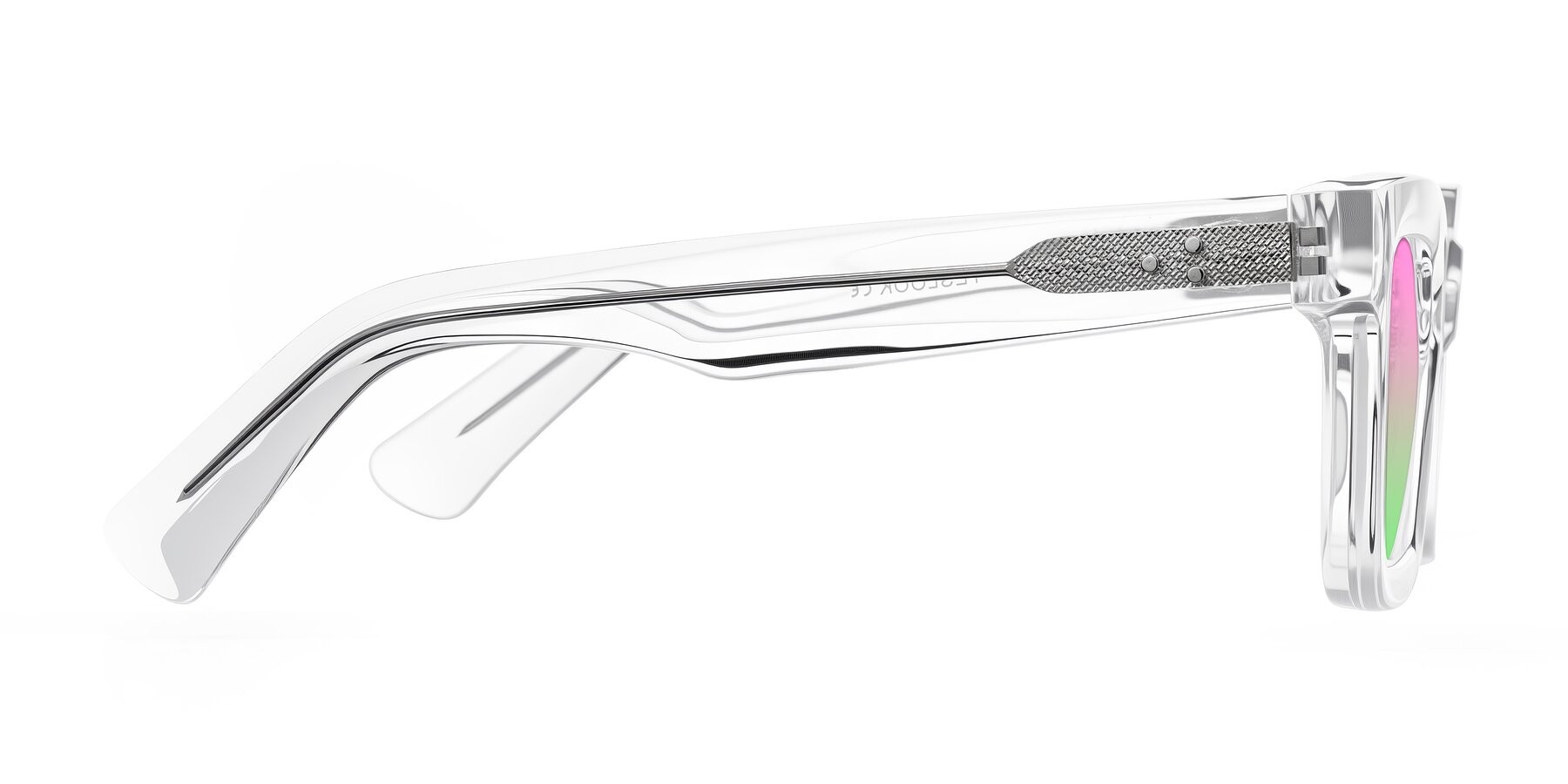 Side of Izael in Clear with Pink / Green Gradient Lenses