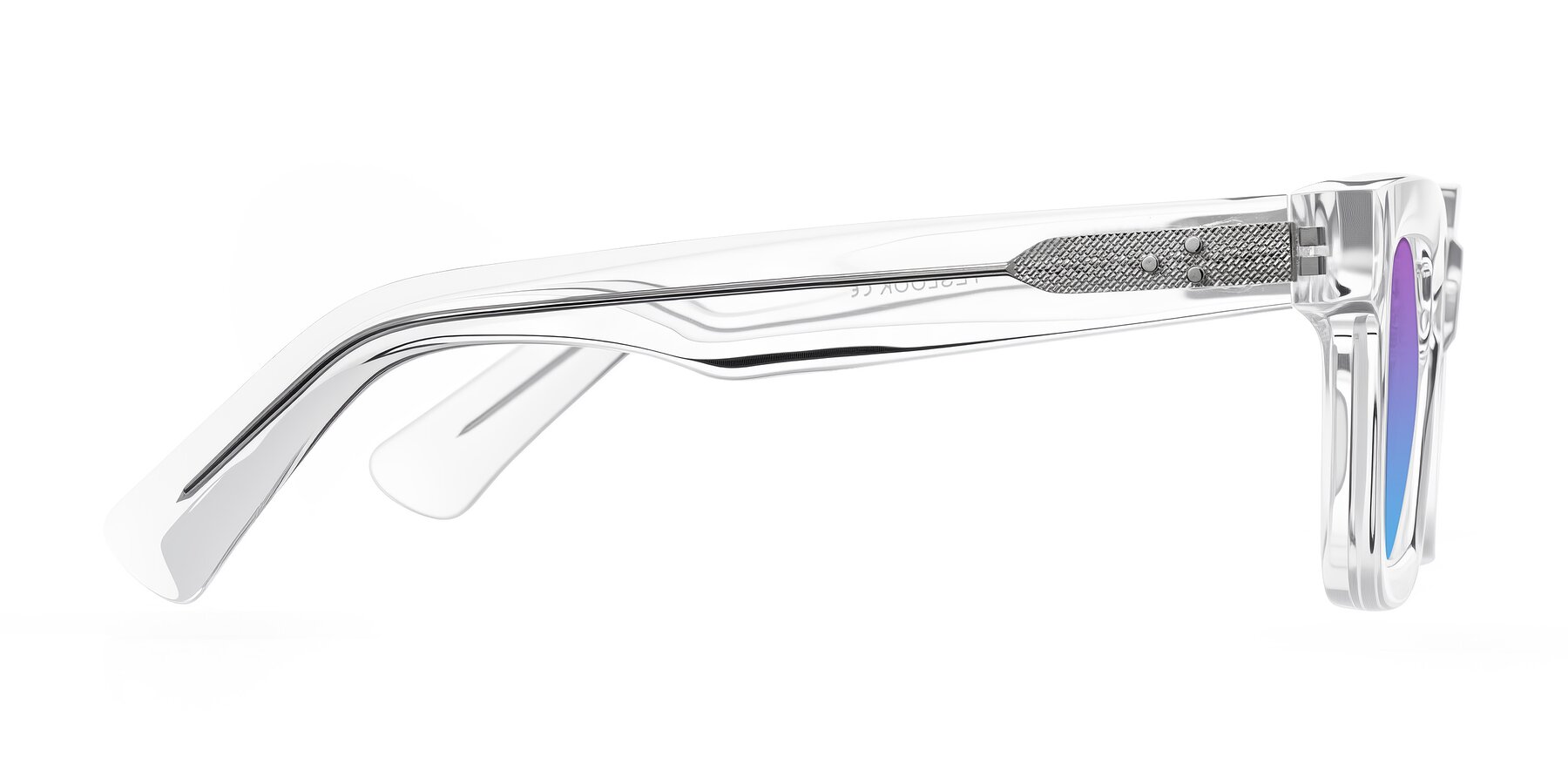 Side of Izael in Clear with Purple / Blue Gradient Lenses