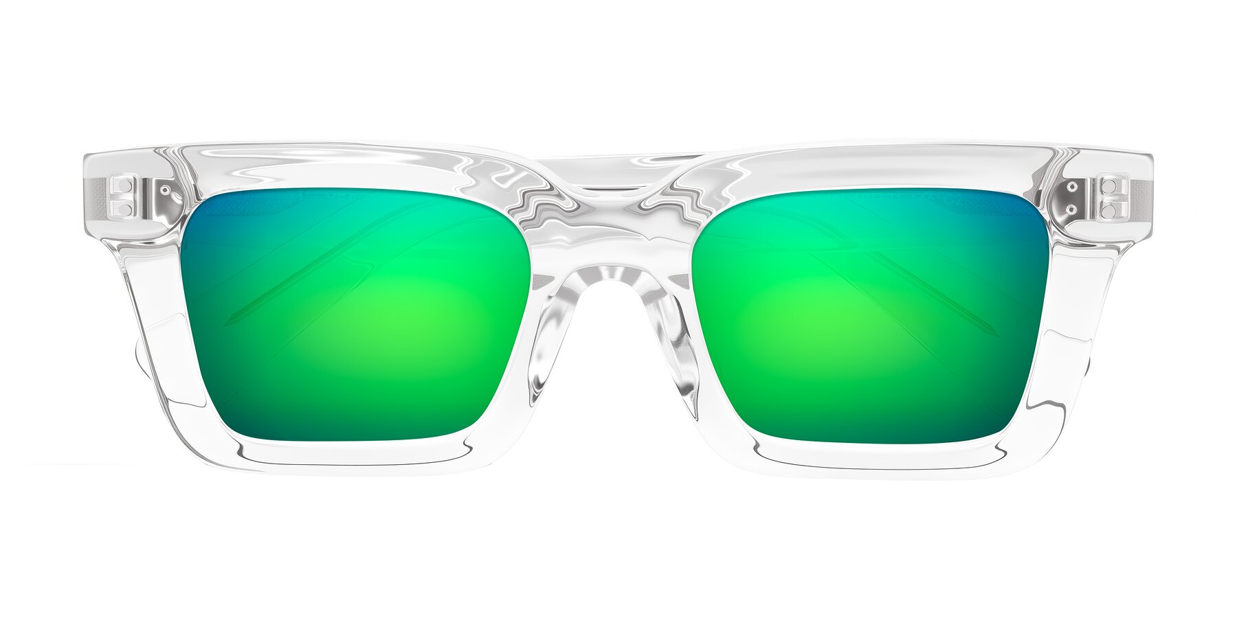 Folded Front of Izael in Clear with Green Mirrored Lenses