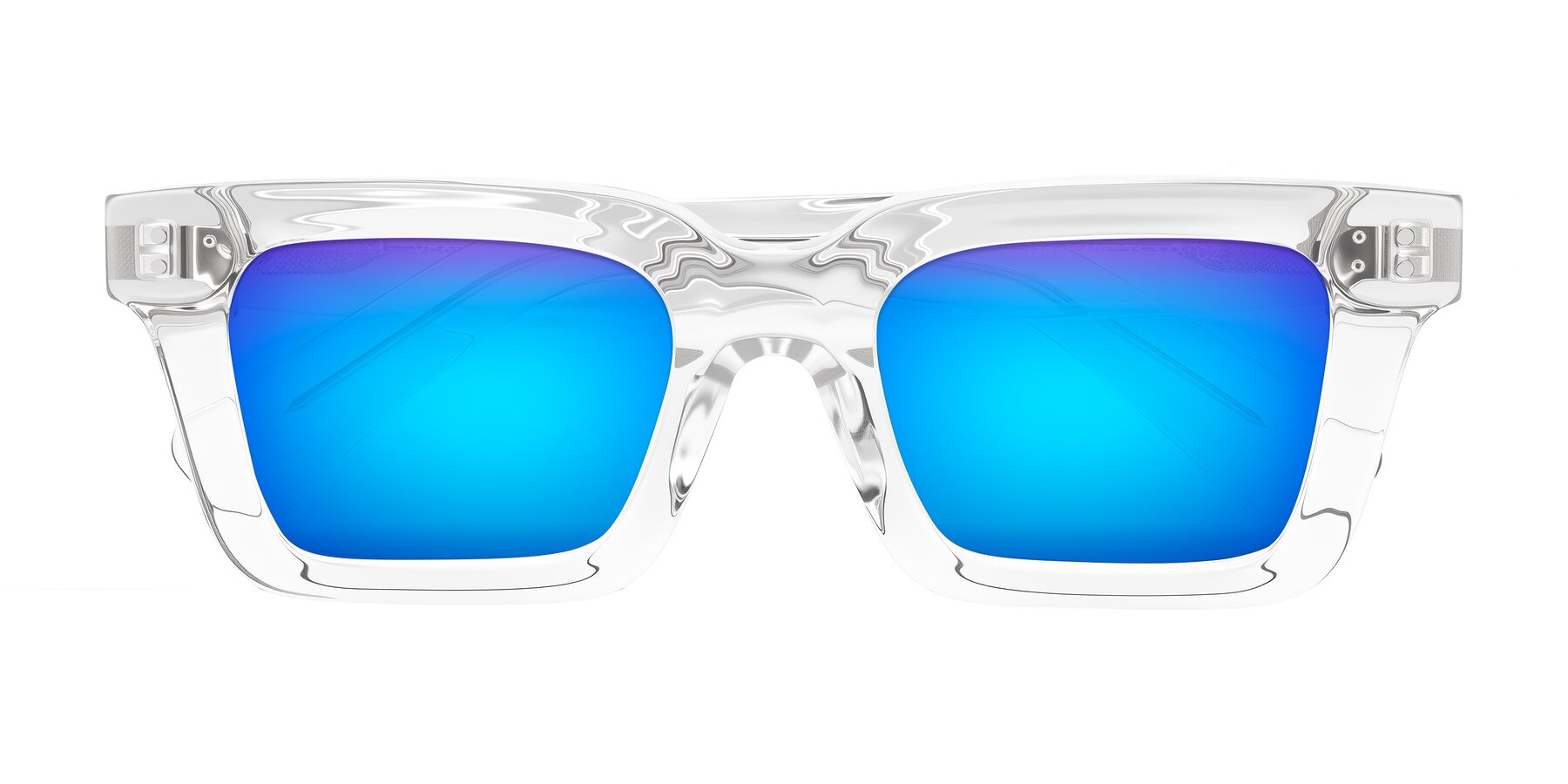 Folded Front of Izael in Clear with Blue Mirrored Lenses