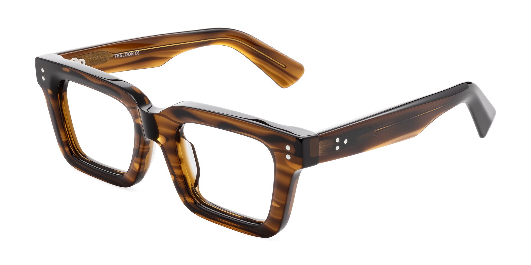 Angle of Izael in Dark Brown Striped with Clear Eyeglass Lenses