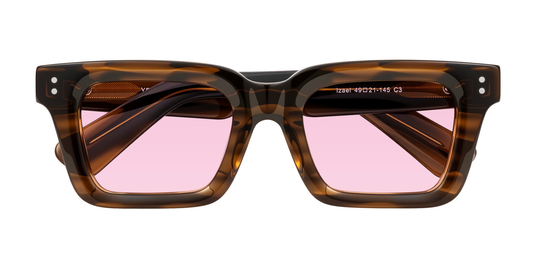 Folded Front of Izael in Dark Brown Striped with Light Pink Tinted Lenses