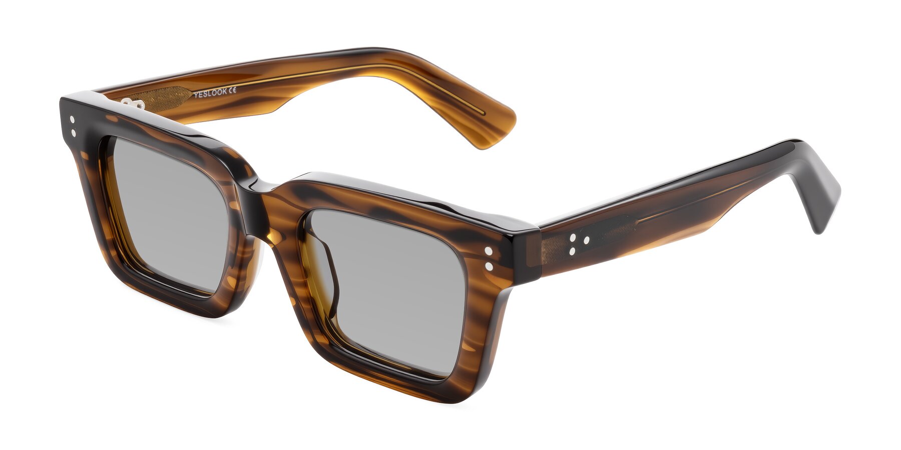 Angle of Izael in Dark Brown Striped with Light Gray Tinted Lenses
