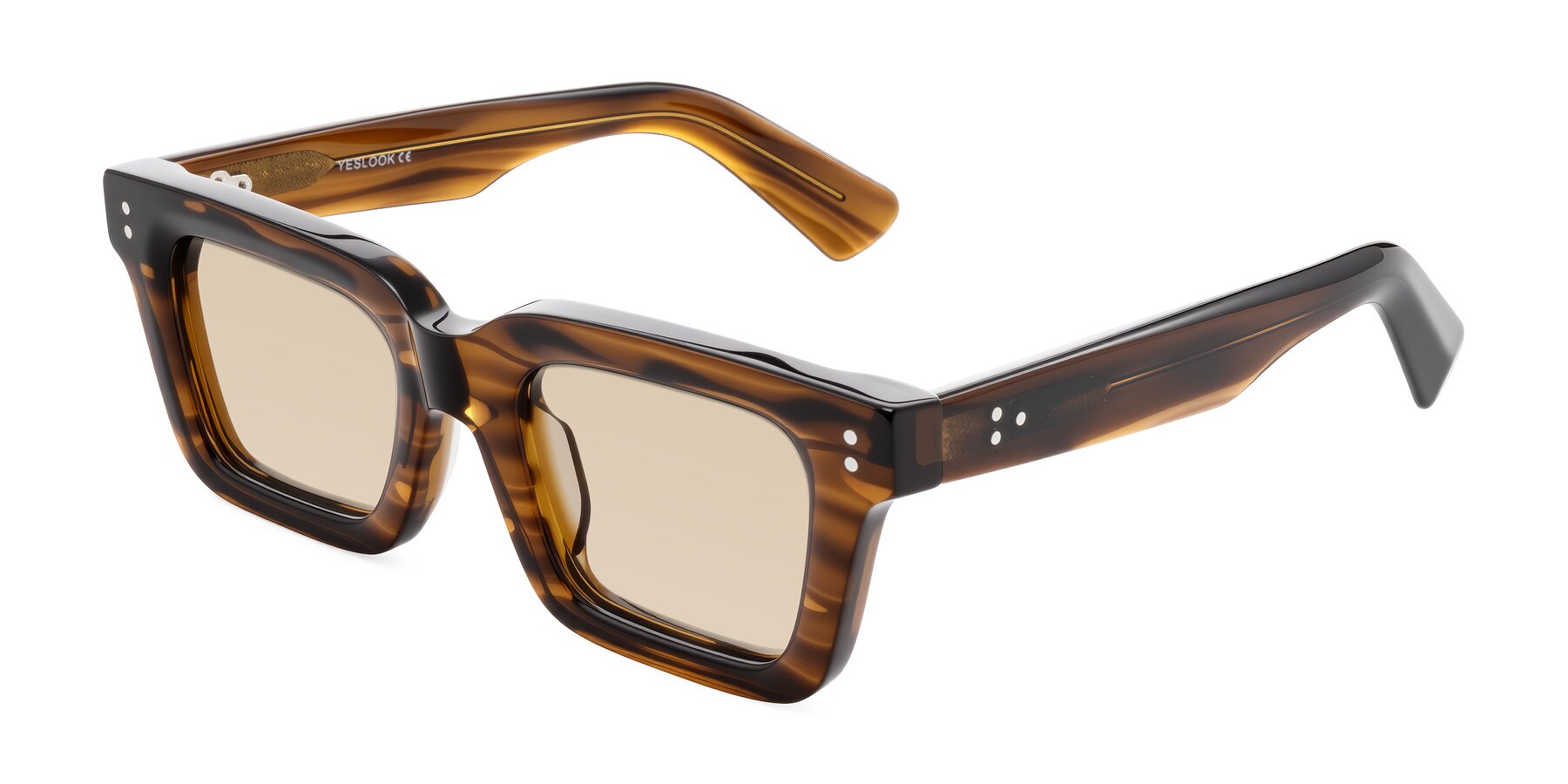 Angle of Izael in Dark Brown Striped with Light Brown Tinted Lenses