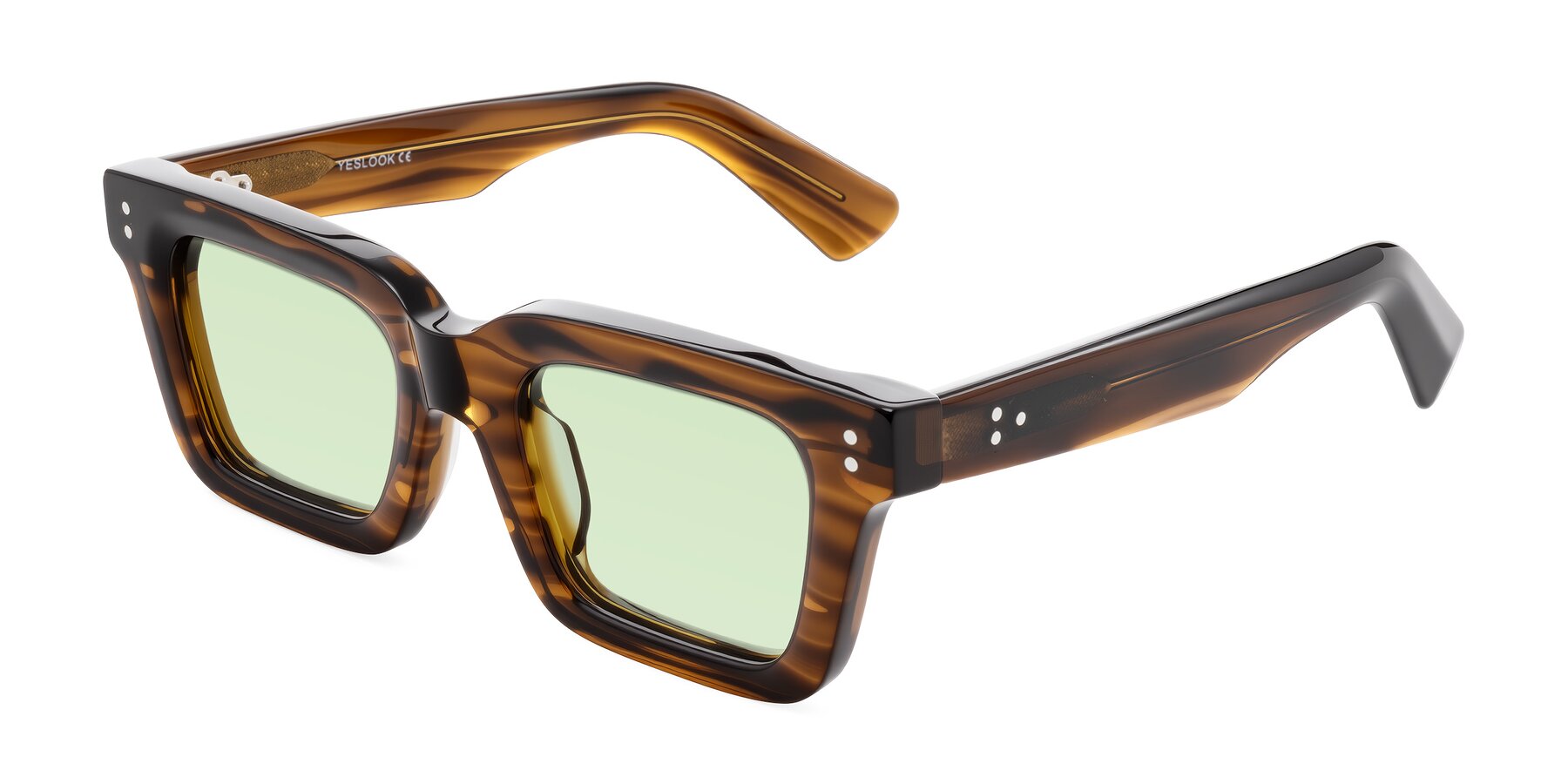 Angle of Izael in Dark Brown Striped with Light Green Tinted Lenses