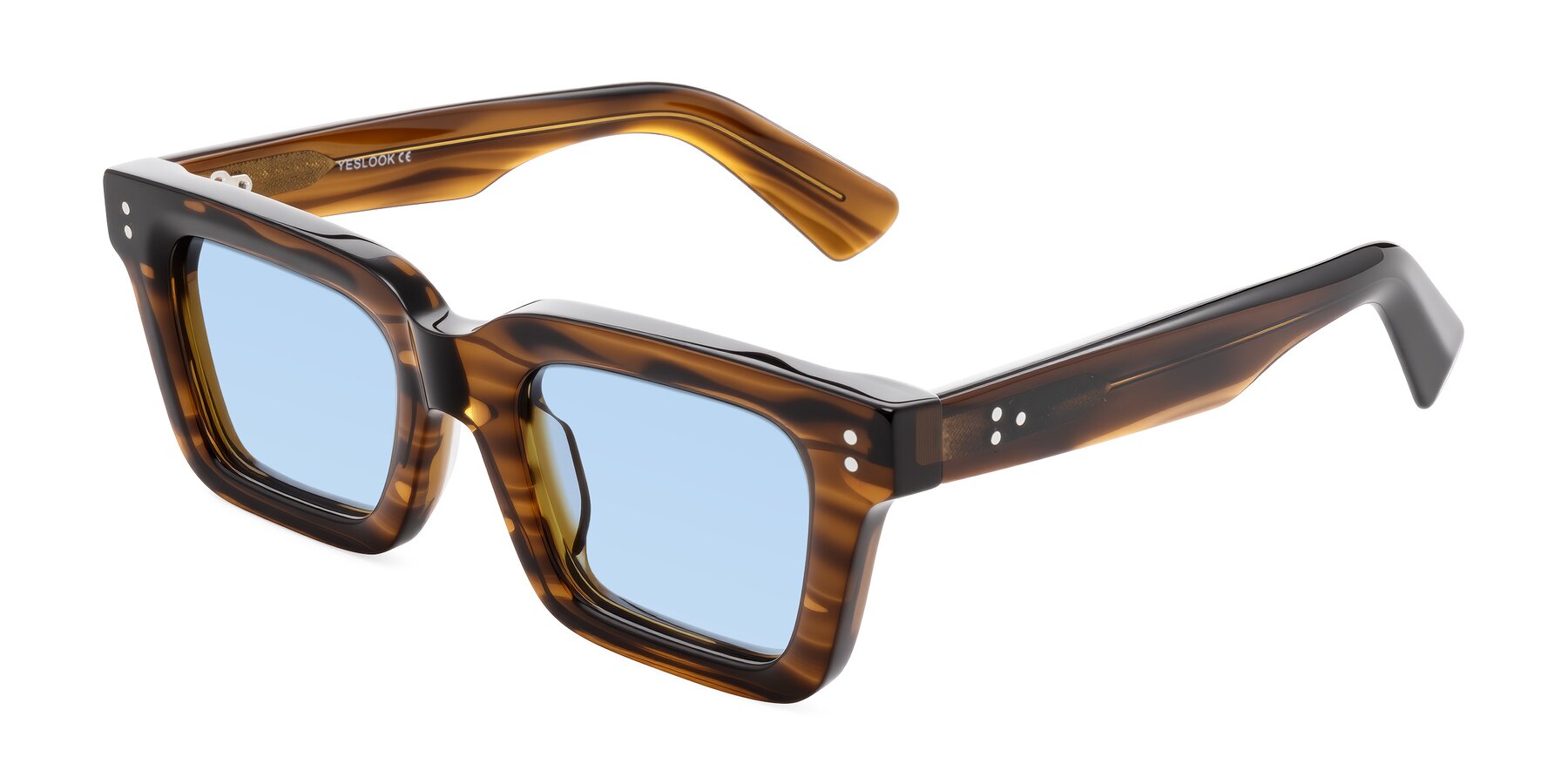 Angle of Izael in Dark Brown Striped with Light Blue Tinted Lenses