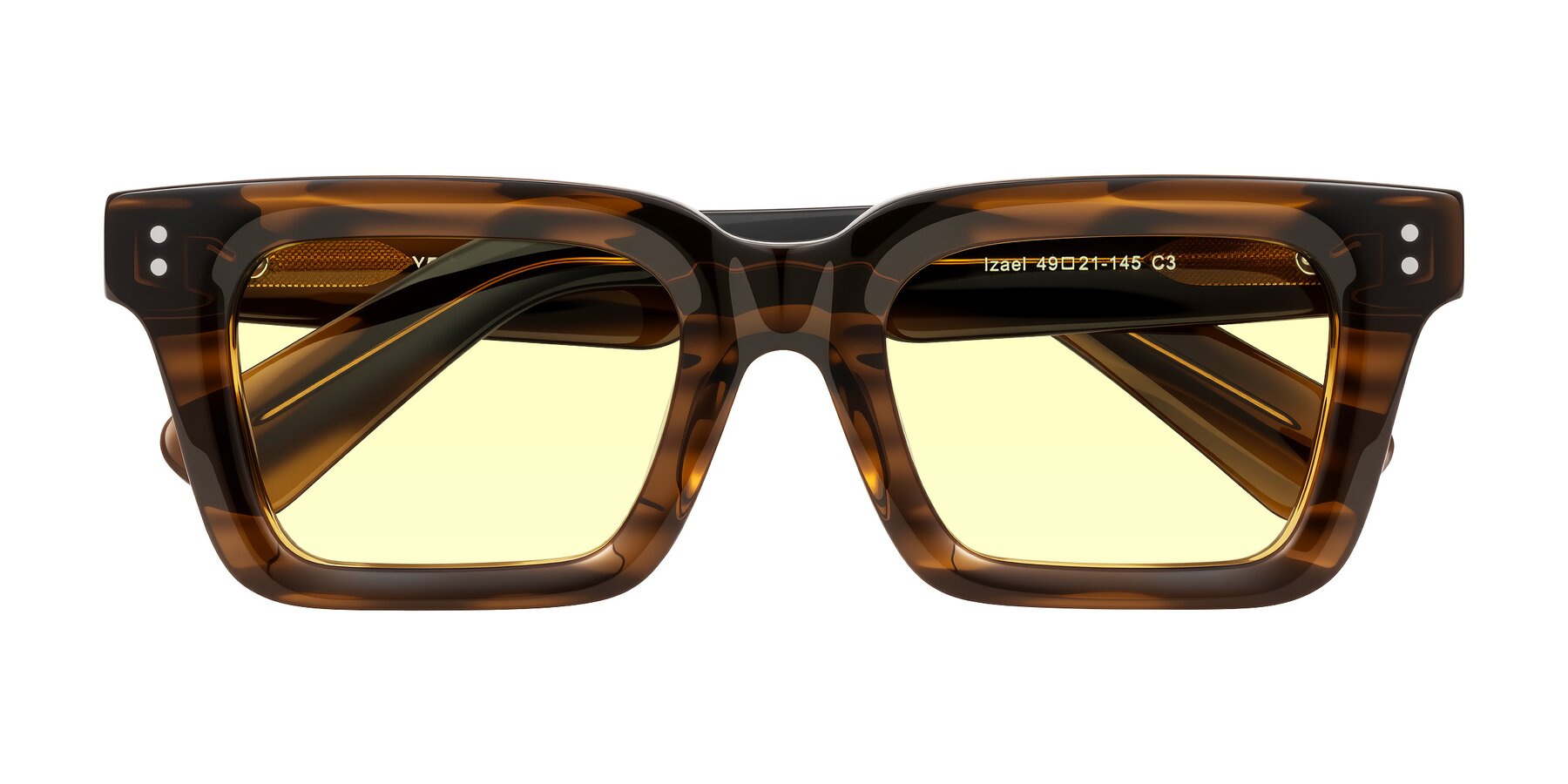 Folded Front of Izael in Dark Brown Striped with Light Yellow Tinted Lenses