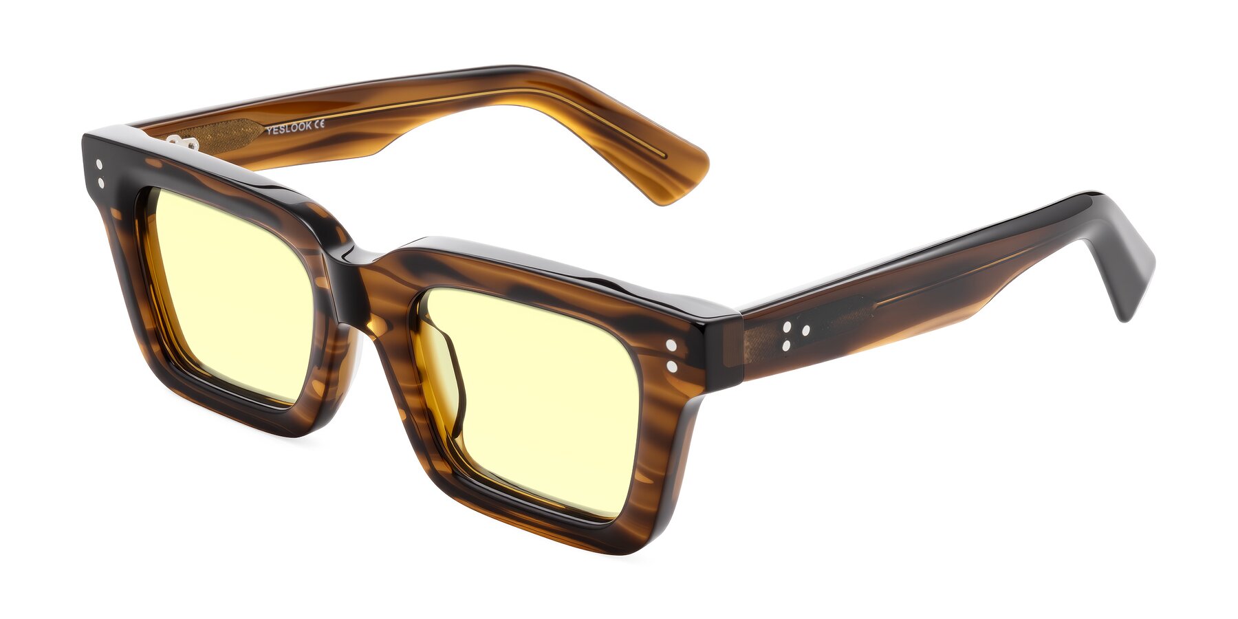 Angle of Izael in Dark Brown Striped with Light Yellow Tinted Lenses