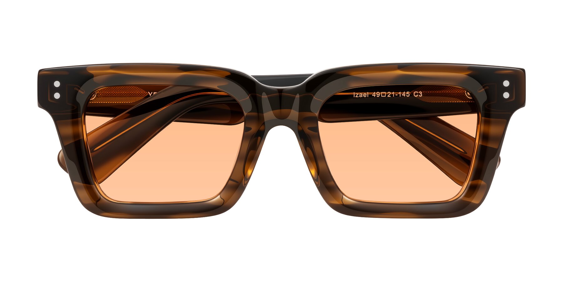 Folded Front of Izael in Dark Brown Striped with Light Orange Tinted Lenses
