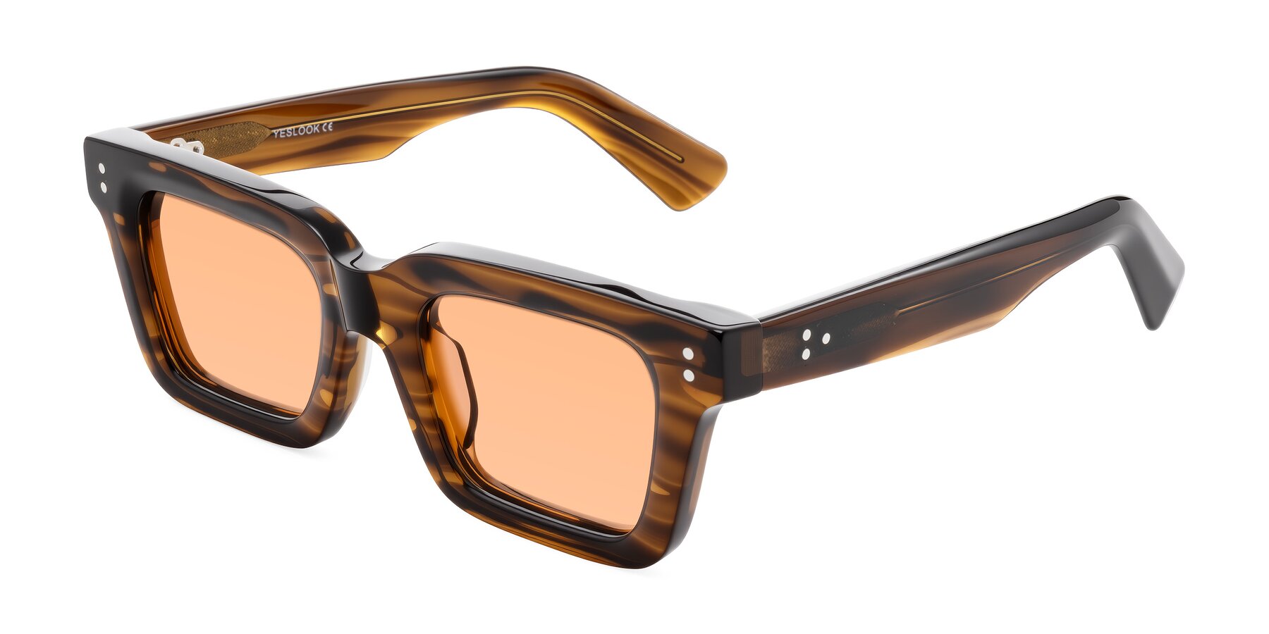 Angle of Izael in Dark Brown Striped with Light Orange Tinted Lenses