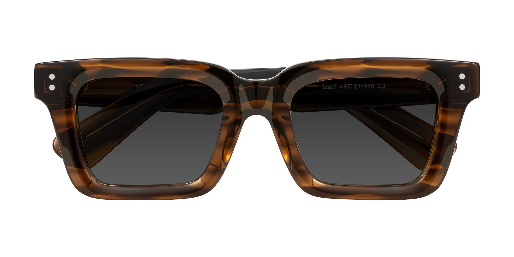 Folded Front of Izael in Dark Brown Striped with Gray Tinted Lenses