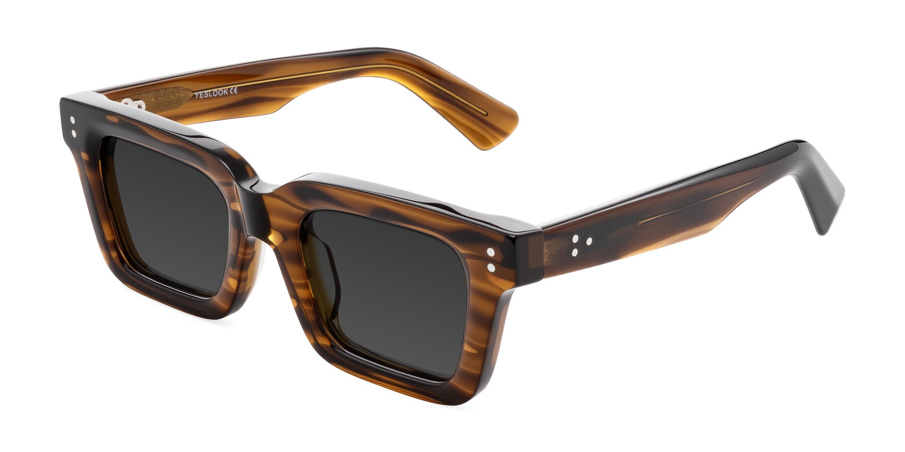 Angle of Izael in Dark Brown Striped with Gray Tinted Lenses