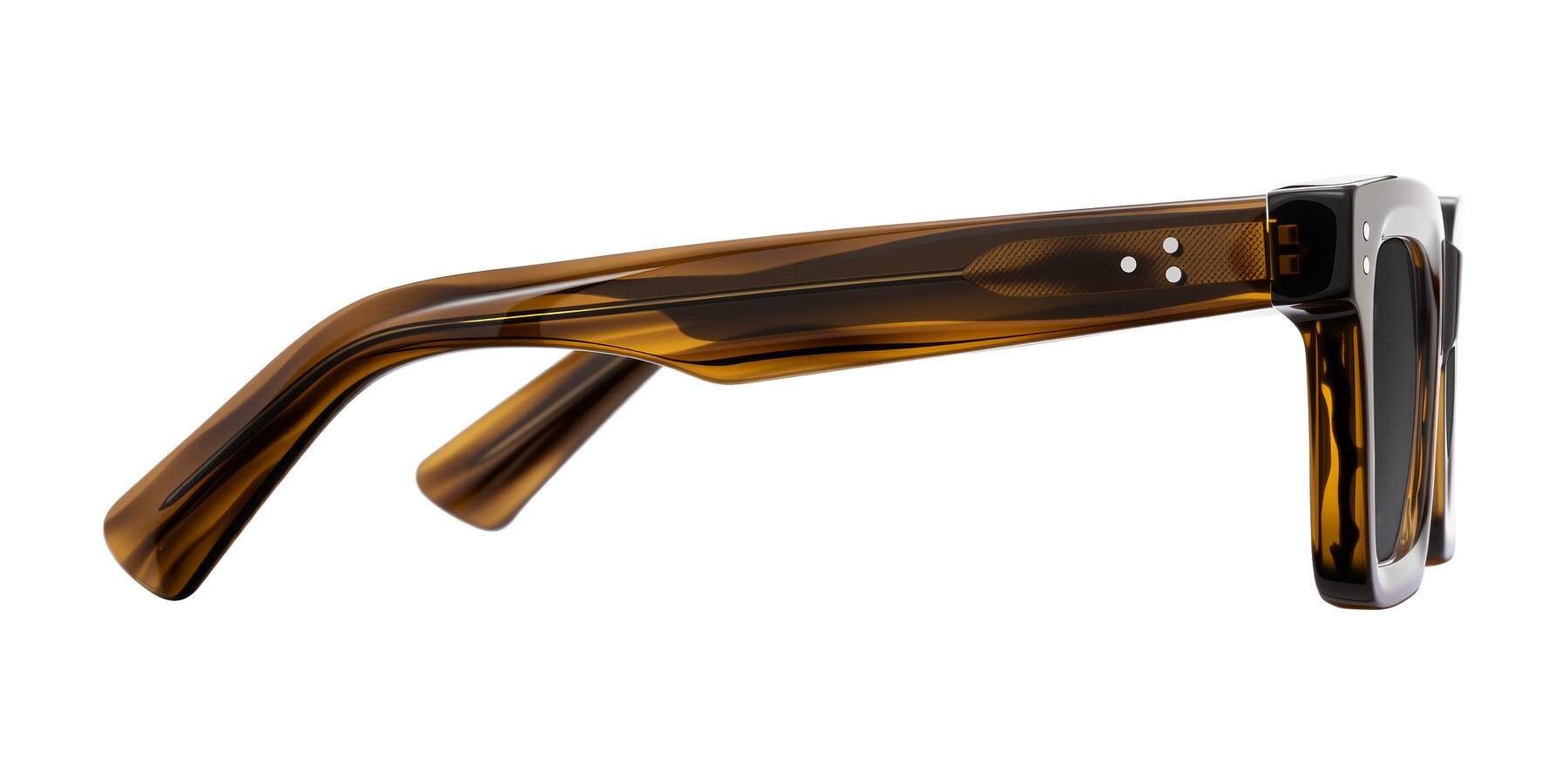 Side of Izael in Dark Brown Striped with Gray Tinted Lenses