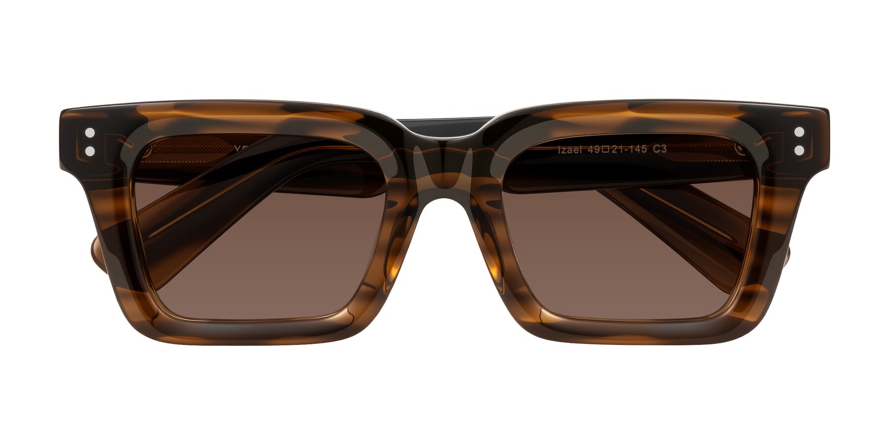 Folded Front of Izael in Dark Brown Striped with Brown Tinted Lenses