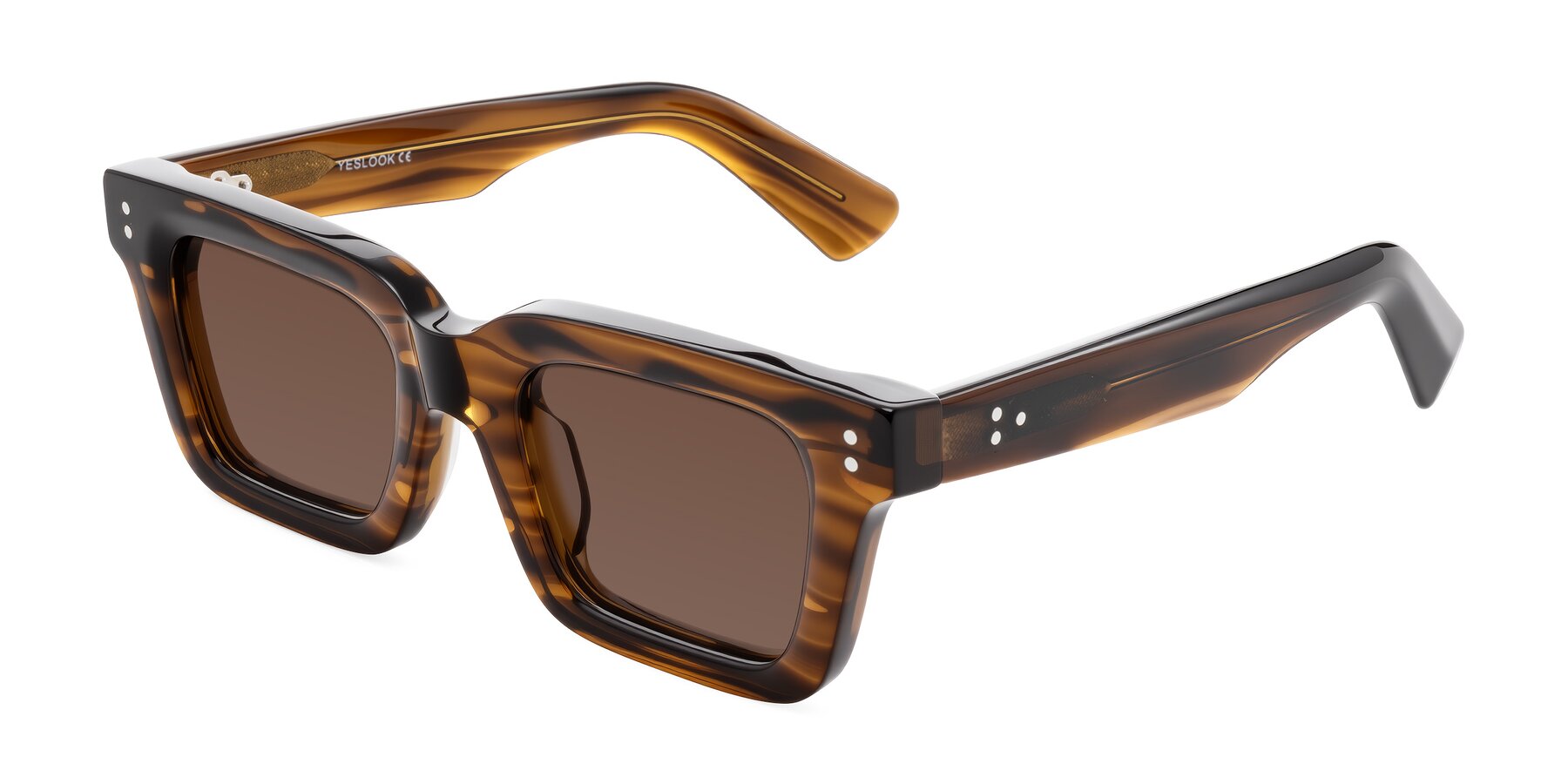 Angle of Izael in Dark Brown Striped with Brown Tinted Lenses