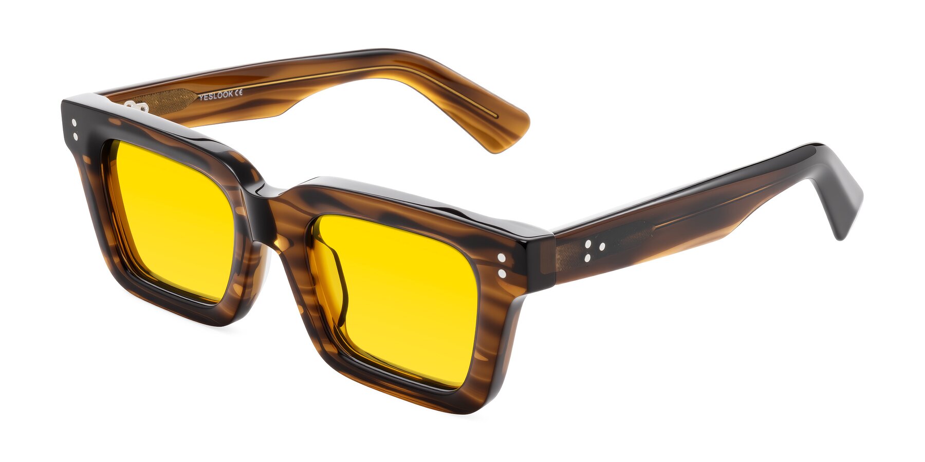 Angle of Izael in Dark Brown Striped with Yellow Tinted Lenses