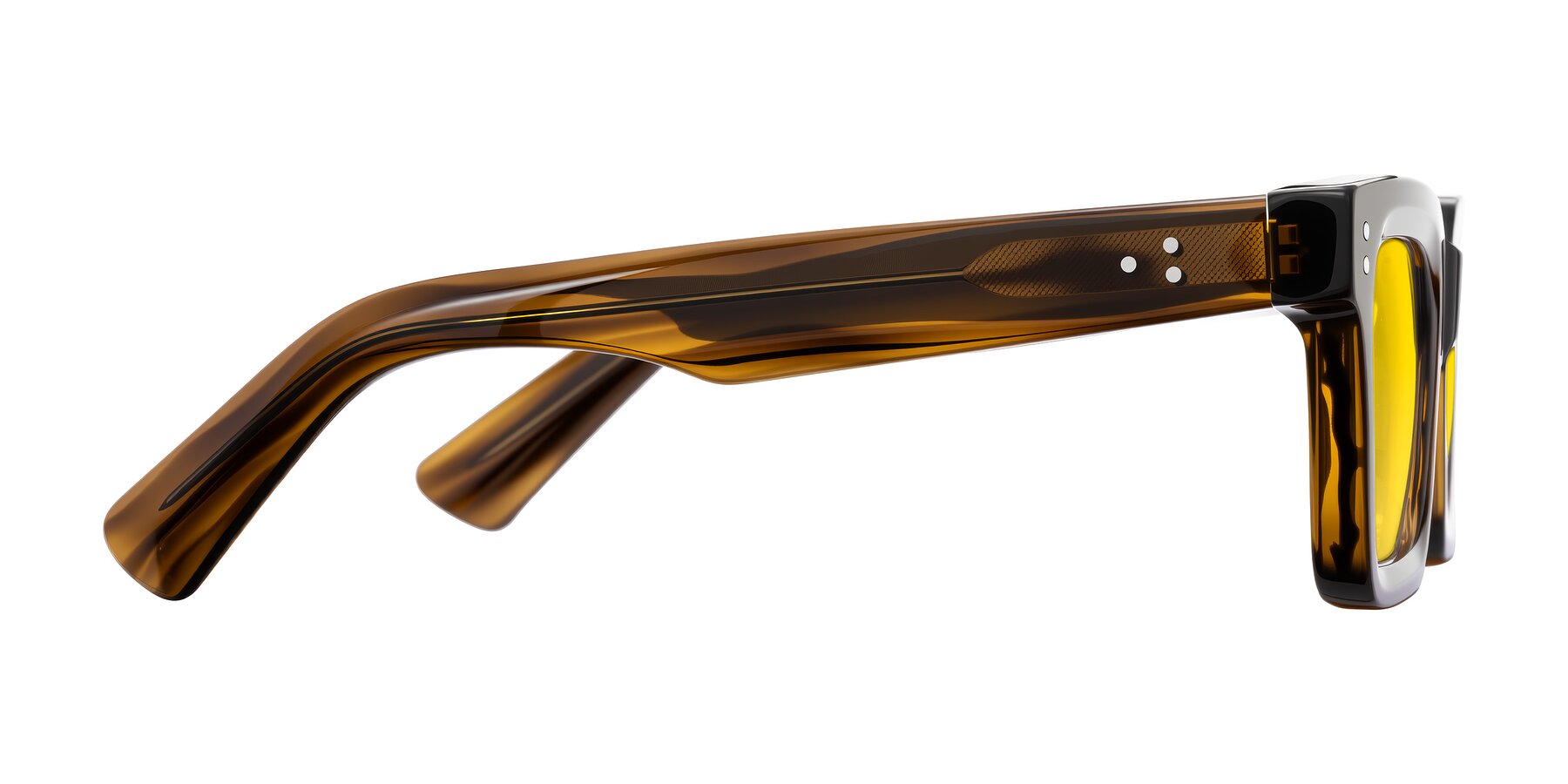 Side of Izael in Dark Brown Striped with Yellow Tinted Lenses