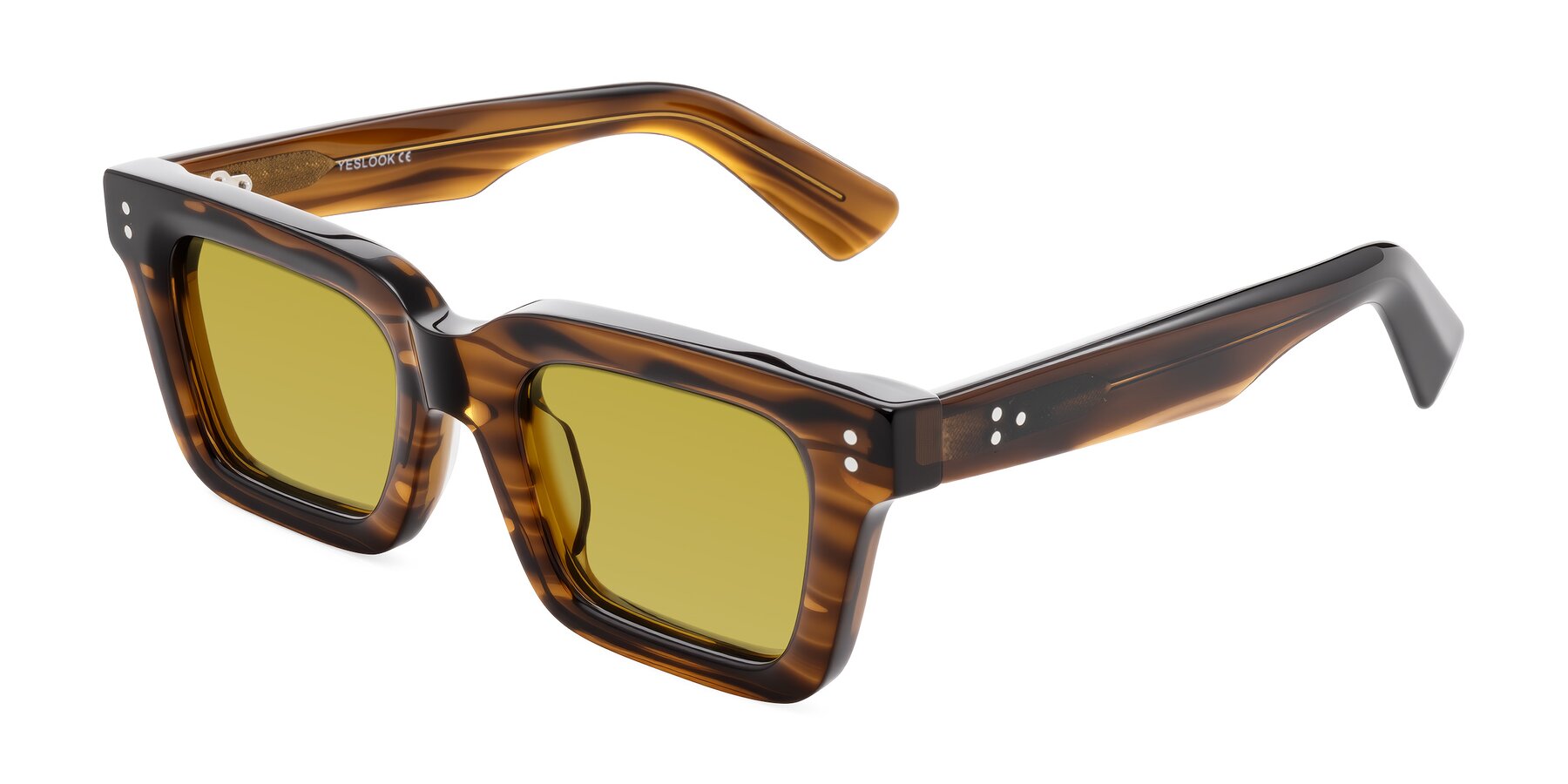 Angle of Izael in Dark Brown Striped with Champagne Tinted Lenses