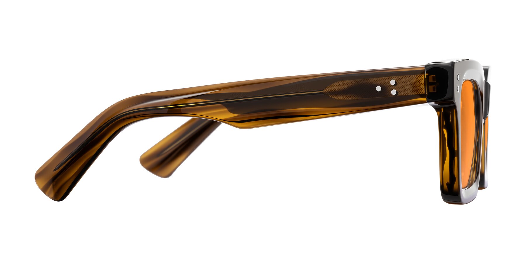Side of Izael in Dark Brown Striped with Orange Tinted Lenses