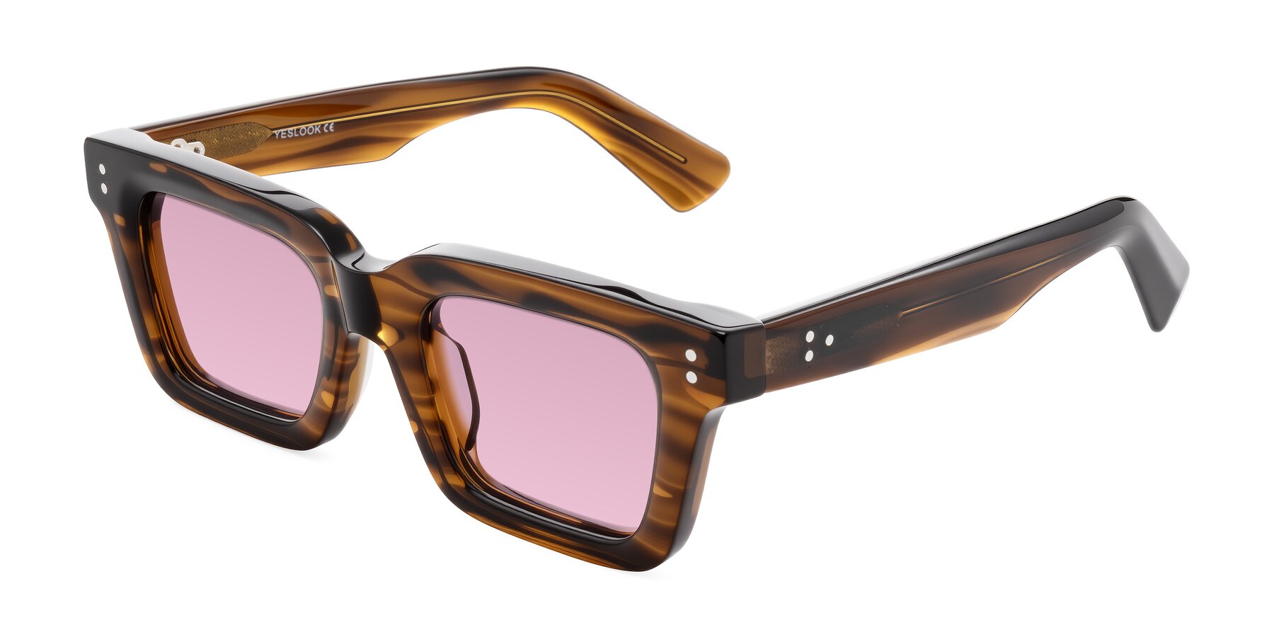 Angle of Izael in Dark Brown Striped with Light Wine Tinted Lenses
