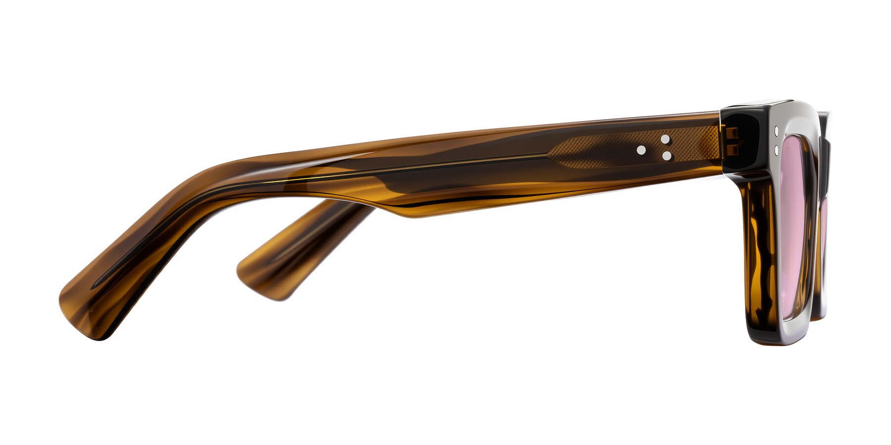Side of Izael in Dark Brown Striped with Light Wine Tinted Lenses