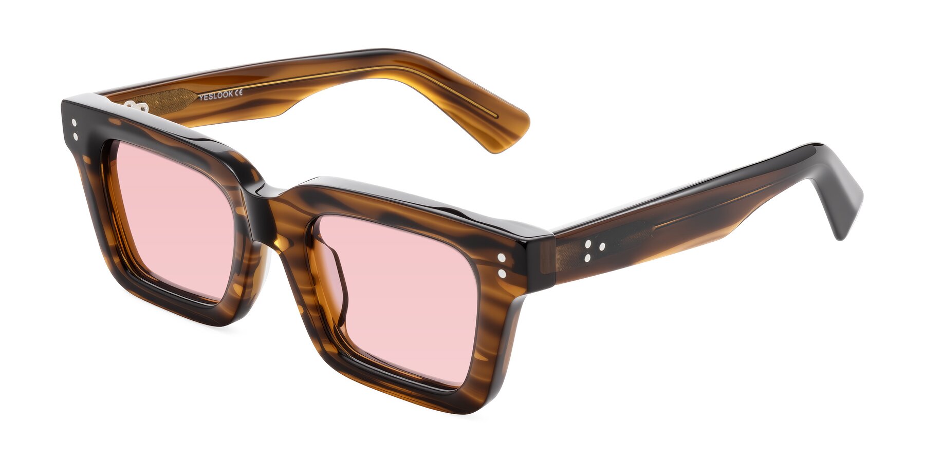 Angle of Izael in Dark Brown Striped with Light Garnet Tinted Lenses